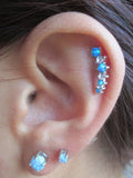 Blue Opal Made with Swarovski Crystals 100% Surgical Steel Cartilage Barbell 16G (1.2mm) Piercing