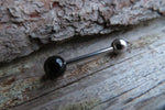 Black Obsidian Titanium Ti6Al4V ELI Implant Grade Natural Stone Barbell Tongue Ring 14g (1.6mm) Piercing