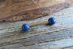 Gold Titanium Ion Plated Lapis Lazuli Natural Stone Barbell Nipple Ring Tongue Ring 14g (1.6mm) Piercing