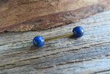 Gold Titanium Ion Plated Lapis Lazuli Natural Stone Barbell Nipple Ring Tongue Ring 14g (1.6mm) Piercing