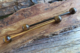 Tiger Eye 14G Gold Industrial Surgical Steel Barbell Piercing 14G (1.6mm) 32mm 35mm 38mm