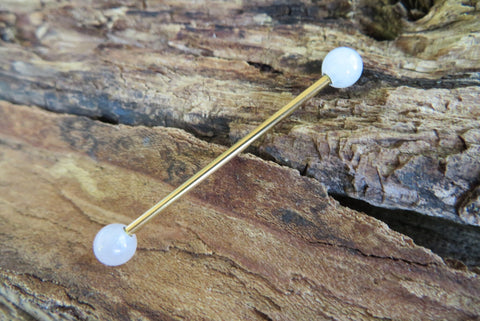 Rose Quartz 14G Gold Industrial Surgical Steel Barbell Piercing 14G (1.6mm) 32mm 35mm 38mm