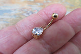 Silver Pear Teardrop Zirconia Belly Ring 14g (1.6mm) Piercing
