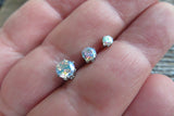 Set of Three Aurora Borealis Crystal 100% Surgical Steel 20g (.81mm) Stud Post Earlobe Cartilage Earring Piercing 3mm 4mm 5mm