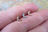 Rose Gold Crescent Moon Clear Crystal Gem Cartilage Tragus Flatback Barbell 16G (1.2mm) Piercing 6mm 8mm