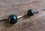 Rose Gold Black Obsidian Natural Stone Belly Ring 14G (1.6mm) VCH Piercing 8mm 10mm 11mm 12mm Lengths