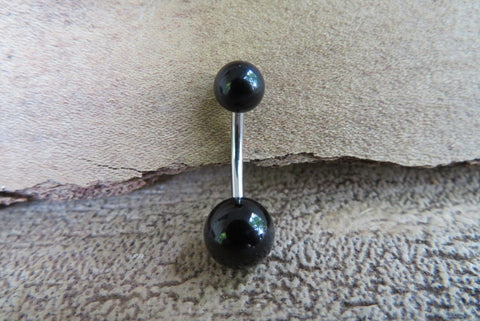 Custom Lengths Black Obsidian Natural Stone Belly Ring 14g (1.6mm) VCH Piercing 6mm & 8mm Balls