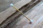 Gold Ion Plated White Opal 100% Surgical Steel Industrial Scaffold Barbell 14G (1.6mm) Piercing