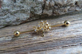 Gold IP Tree of Life Industrial Surgical Steel Barbell Piercing 14G (1.6mm) 32mm 35mm 38mm