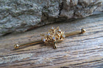 Gold IP Tree of Life Industrial Surgical Steel Barbell Piercing 14G (1.6mm) 32mm 35mm 38mm