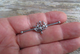 Silver IP Tree of Life Industrial Surgical Steel Barbell Piercing 14G (1.6mm) 32mm 35mm 38mm