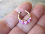 White Fire Opal Silver IP Faux Fake Septum Non Piercing