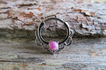 Silver Ion Plated Lacey Pink Fire Opal Septum or Daith 16G Piercing