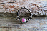 Silver Ion Plated Lacey Pink Fire Opal Septum or Daith 16G Piercing
