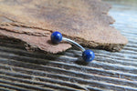 16G Lapis Lazuli Natural Stone Internally Threaded Surgical Steel Barbell Curve Eyebrow Ring 16G (1.2mm) Piercing