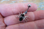 Petite Black Crystal Spider Belly Ring 14g (1.6mm) Piercing