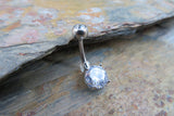 Rose Gold Ion Plated Round Zirconia Belly Ring 14g (1.6mm) Piercing