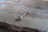 Aurora Borealis Gem Rose Gold Ion Plated 100% Surgical Steel 316L Barbell Tongue Ring 14G (1.6mm) Piercing