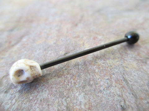 Black IP Howlite Skull Industrial Surgical Steel Barbell Piercing 14G (1.6mm) Small Balls