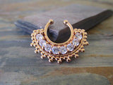 Aurora Borealis Clear Gems Bold Large Fan Crystal Gems Faux Fake Septum Non Piercing