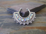 Aurora Borealis Clear Gems Bold Large Fan Crystal Gems Faux Fake Septum Non Piercing