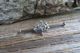 Silver IP Tree of Life Industrial Surgical Steel Barbell Piercing 14G (1.6mm) 32mm 35mm 38mm