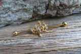 Gold IP Tree of Life Industrial Surgical Steel Barbell Piercing 14G (1.6mm) 32mm 35mm 38mm