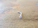 Minimalist 20G Silver 2mm Clear Zirconia Gem Surgical Steel Nose Nostril Piercing L Bend 20G (0.81mm)