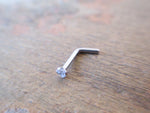 Minimalist 20G Silver 2mm Clear Zirconia Gem Surgical Steel Nose Nostril Piercing L Bend 20G (0.81mm)