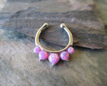 White Fire Opal Silver IP Faux Fake Septum Non Piercing