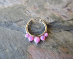White Fire Opal Silver IP Faux Fake Septum Non Piercing