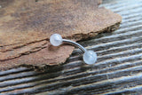 16G Rose Quartz Natural Stone Internally Threaded Surgical Steel Barbell Curve Eyebrow Ring 16G (1.2mm) Piercing