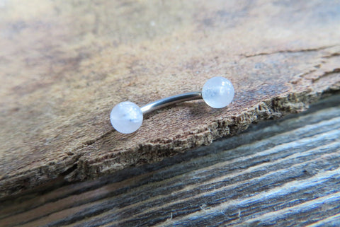 16G Rose Quartz Natural Stone Internally Threaded Surgical Steel Barbell Curve Eyebrow Ring 16G (1.2mm) Piercing