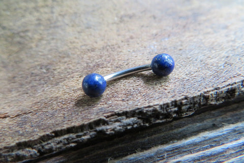16G Lapis Lazuli Natural Stone Internally Threaded Surgical Steel Barbell Curve Eyebrow Ring 16G (1.2mm) Piercing