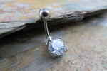 Silver Ion Plated Round Zirconia Belly Ring 14g (1.6mm) Piercing