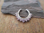 Silver IP Petite Crystal Gems Faux Fake Septum Non Piercing