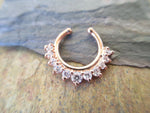 Silver IP Petite Crystal Gems Faux Fake Septum Non Piercing