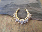 Silver IP Petite Crystal Gems Faux Fake Septum Non Piercing