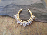 Silver IP Petite Crystal Gems Faux Fake Septum Non Piercing