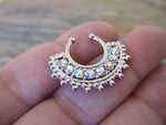Aurora Borealis Clear Gems Bold Large Fan Crystal Gems Faux Fake Septum Non Piercing