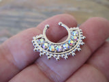 Aurora Borealis Clear Gems Bold Large Fan Crystal Gems Faux Fake Septum Non Piercing