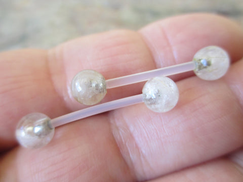 Bioflex Rutile Quartz Natural Stone Barbell Nipple Ring Tongue Ring 14g (1.6mm) Piercing