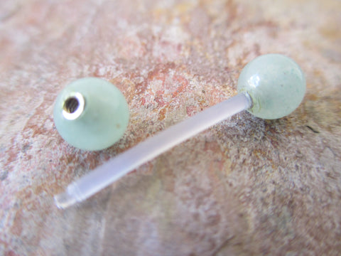 Bioflex Green Aventurine Natural Stone Barbell Nipple Ring Tongue Ring 14g (1.6mm) Piercing