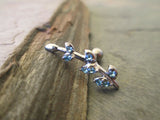 Flower Vine Clear Crystal Gem Cartilage Tragus Barbell 16G (1.2mm) Piercing Aurora Borealis Blue Clear