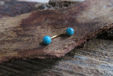 Gold IP Turquoise Howlite Natural Stone 16G (1.2mm) Internally Threaded Surgical Steel Barbell Curve Eyebrow Ring 8mm Piercing