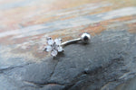 White Flower Glitter Crystal Vertical Lip Curve Eyebrow Rook Bar Ring 16g (1.2mm) Piercing