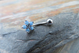 Blue Flower Glitter Crystal Vertical Lip Curve Eyebrow Rook Bar Ring 16g (1.2mm) Piercing
