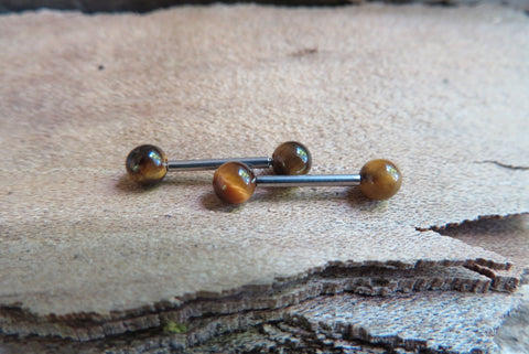 16G Tiger Eye 4mm Natural Stone Internally Threaded Surgical Steel Barbell Nipple Ring Cartilage Tragus Helix 16G (1.2mm) Piercing