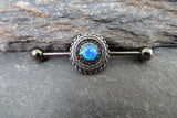 Custom Lengths Blue Opal Mandala Surgical Steel 316L Barbell Industrial 14G (1.6mm) Piercing