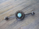 Custom Lengths Blue Opal Mandala Surgical Steel 316L Barbell Industrial 14G (1.6mm) Piercing